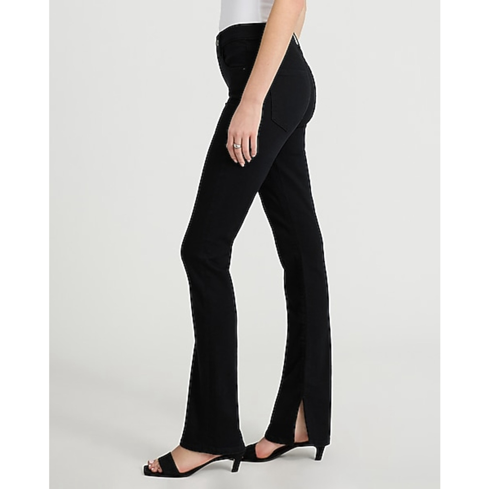 Express Black High-Rise Flare Jeans with Side Slit